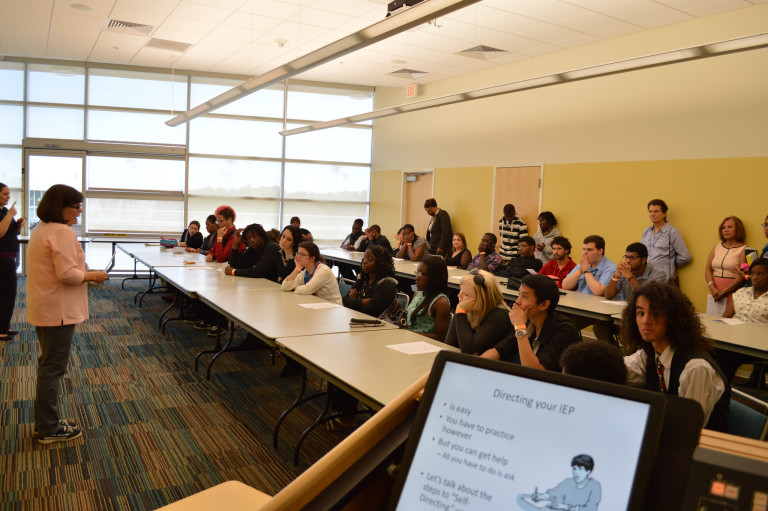 A person presenting to a large group.